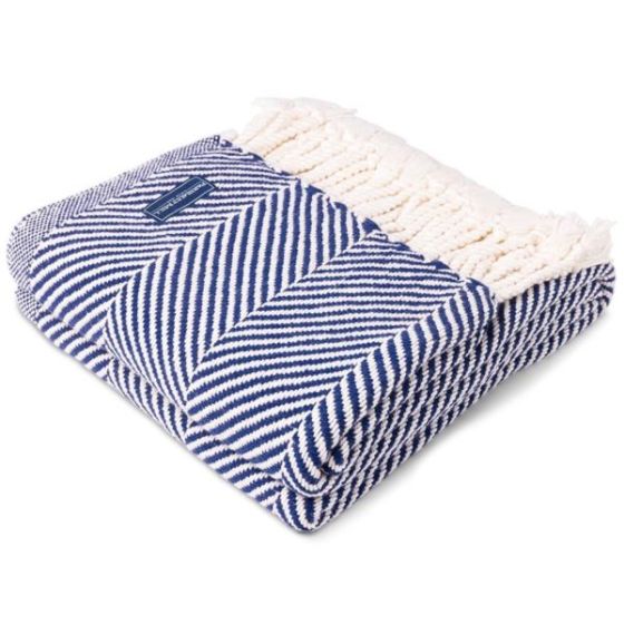 Faribault Mill Monhegan Cotton Throw w/Fringe - Navy