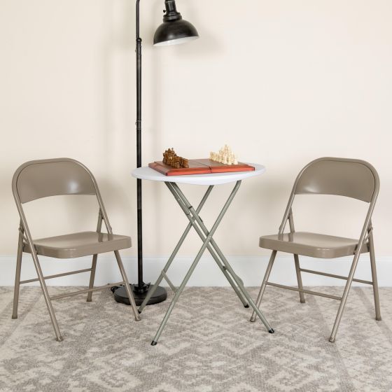 2 Pack Double Braced Gray Metal Folding Chair - Event Chair - Portable Chair