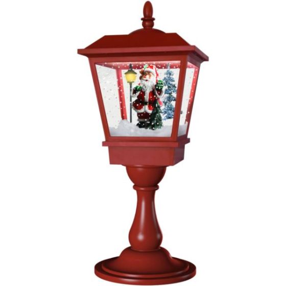 25-In. Tabletop Musical Snowy Lantern with Santa Scene, Cascading Snow, and Christmas Carols, Red
