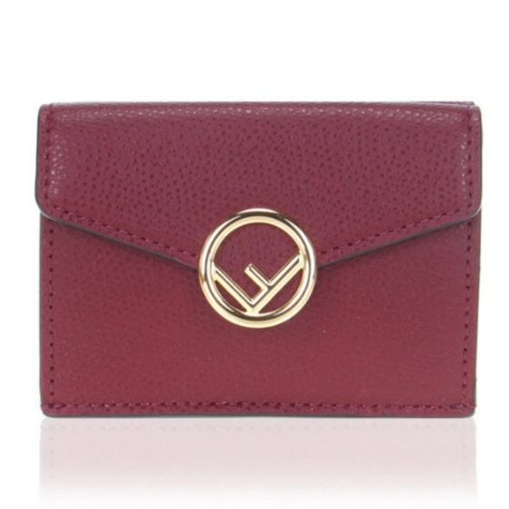 Fendi Calf Leather F Logo Fragola Red Micro Trifold Wallet