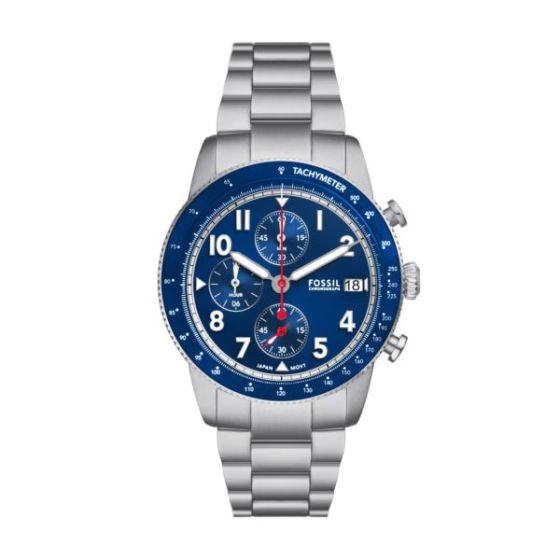 Men's Sport Tourer Chronograph Silver Stainless Steel Watch Blue Dial