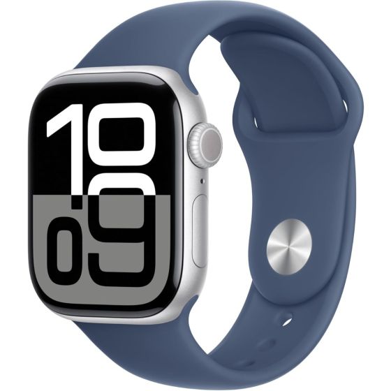 Apple Watch Series 10 GPS 42mm Silver Aluminum Case with Denim Sport Band - S/M