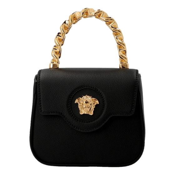 Versace Mini Top Handle Black Vitello Leather Designer Handbag