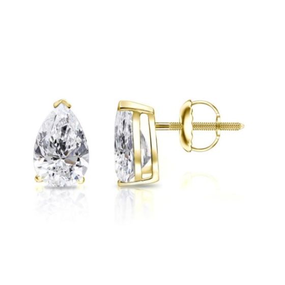 Bright White Pinnacle Pear Lab Grown Diamond Screwback Stud in 14K Yellow Gold 1.00ct, GH, VVS