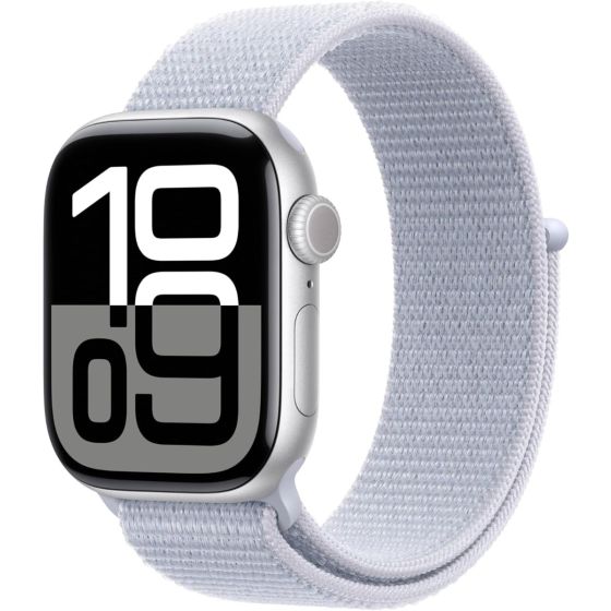 Apple Watch Series 10 GPS + Cellular 42mm Silver Aluminum Case with Blue Cloud Sport Loop