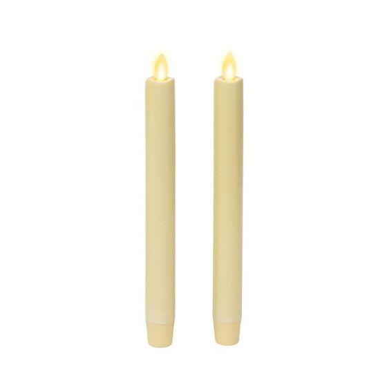 Flameless Indoor Set of (2) Melted Smooth Unscented Moving Flame Taper Candles - Ivory