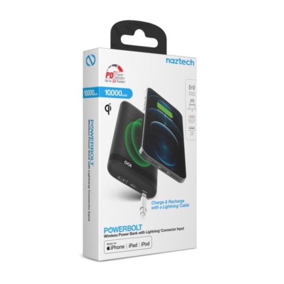 Naztech PowerBolt 10,000 mAh Wireless 20W USB-C PD Fast Charge Power Bank with MFi Lightning Port
