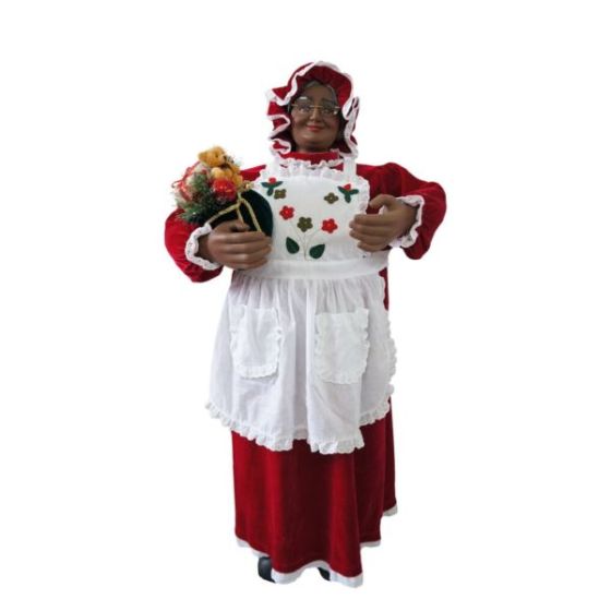 3-Ft. African American Music and Motion Mrs. Claus with Apron, Animated Indoor Christmas Holiday Hom