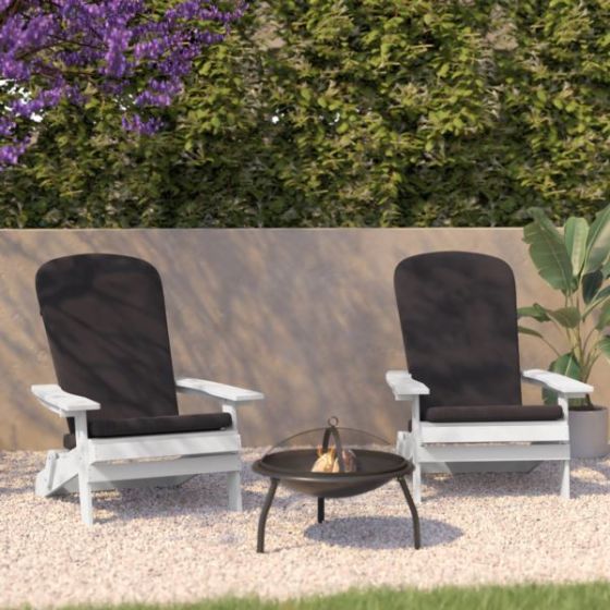 Indoor/Outdoor White Folding Adirondack Chairs with Gray Cushions - Set of 2