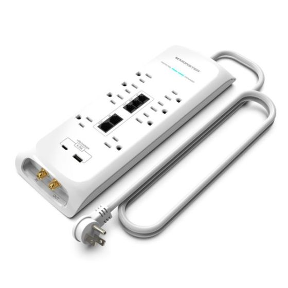 Monster Power Strip/Surge Protector 12 Outlets 2 USB Ports 6ft Long - White
