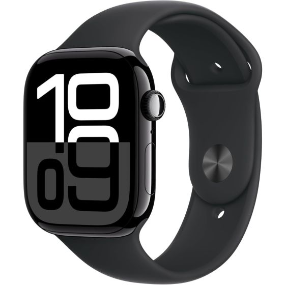 Apple Watch Series 10 GPS + Cellular 46mm Jet Black Aluminum Case with Black Sport Band - S/M