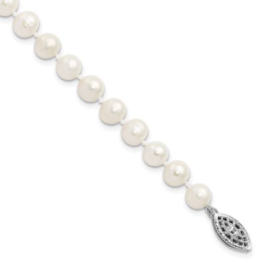 Sterling Silver 6-7mm White Freshwater Cultured Pearl Bracelet