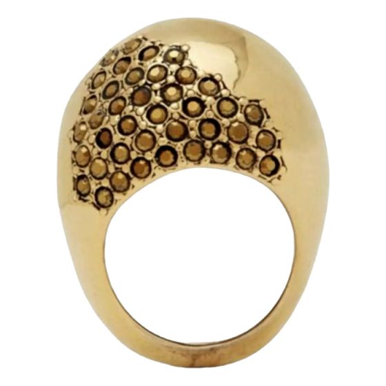 Saint Laurent Edge Egg Rhinestone Cluster Ring in Gold-Tone Metal Size 6