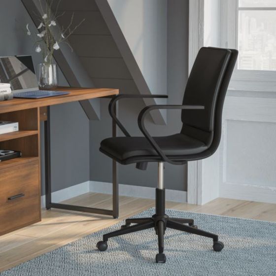 Designer Executive Swivel Office Chair with Black Arms and Base, Black