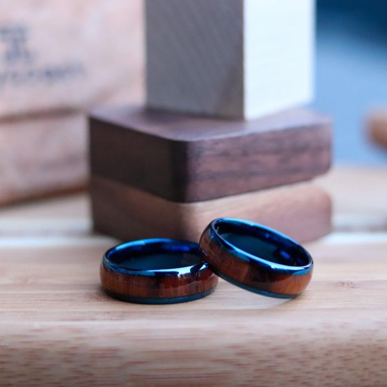 Blue Sazerac - Tungsten & Red Rosewood Ring Size 12
