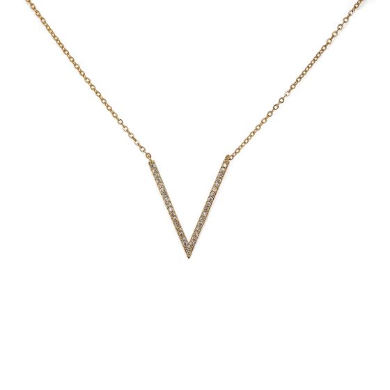 Rose Gold and CZ Chevron Pendant Necklace