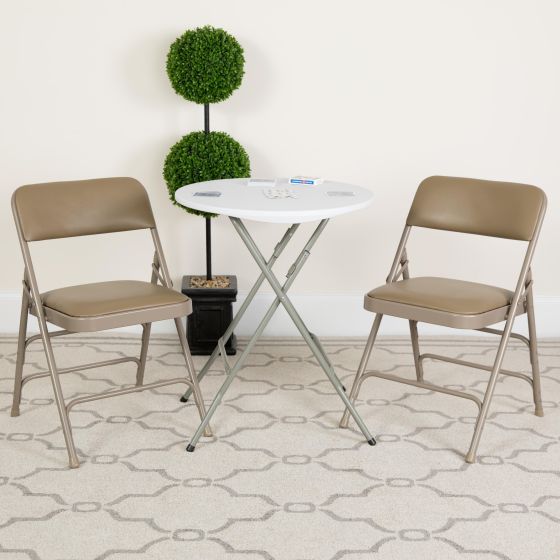 2 Pack Curved Triple Braced & Double Hinged Beige Vinyl Metal Folding Chair