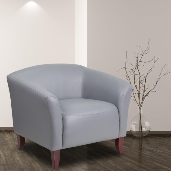 Gray LeatherSoft Chair with Cherry Wood Feet - Lobby and Guest Seating