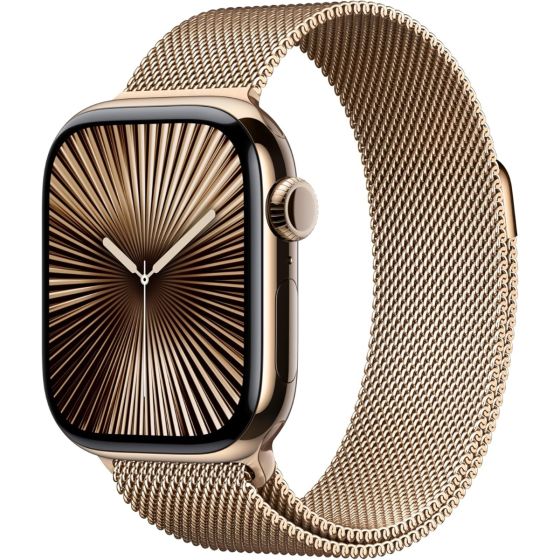 Apple Watch Series 10 GPS + Cellular 42mm Gold Titanium Case with Gold Milanese Loop