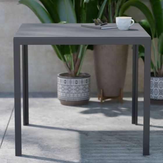 Indoor/Outdoor Commercial Steel Patio Table with Poly Resin Slatted Top - Black