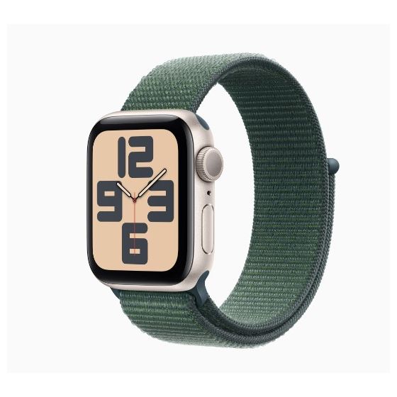Apple Watch SE GPS 44mm Starlight Aluminum Case with Lake Green Sport Loop