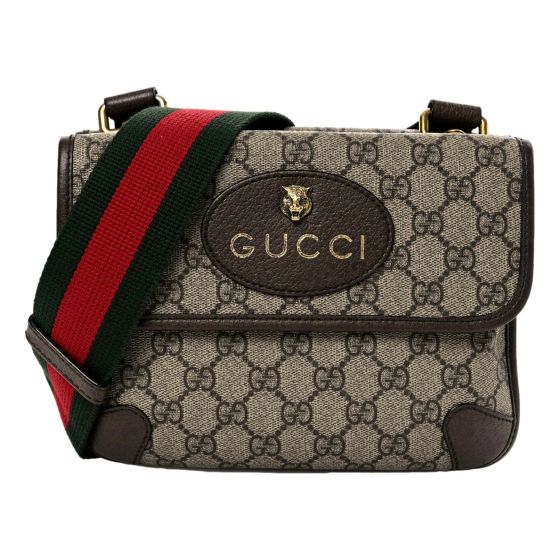 Gucci Neo Vintage GG Supreme Canvas Leather Double Flap Messenger Bag