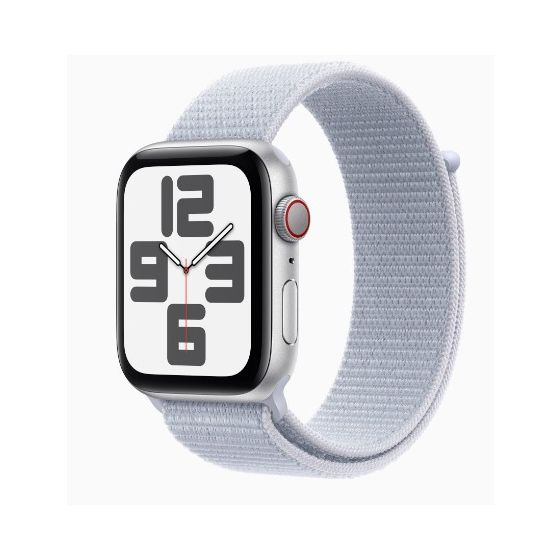 Apple Watch SE GPS + Cellular 44mm Silver Aluminum Case with Blue Cloud Sport Loop