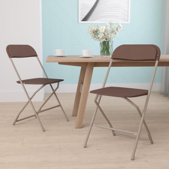 Folding Chair - Brown Plastic  2 Pack 650LB Weight Capacity - Event Chair