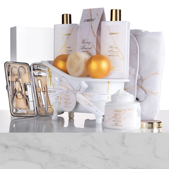 Gold Marble Bath Spa Gift Basket Size 31 Pieces