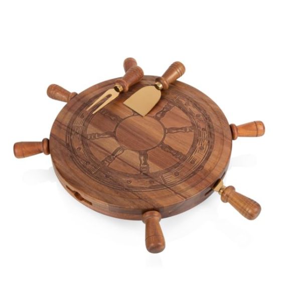 Helmsman Lazy Susan Cheese Board, (Acacia and Gold)