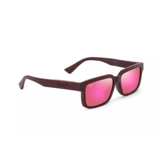 Hiapo Asian Fit Polarized Sunglasses Matte Burgundy Frame Maui Sunrise Lens