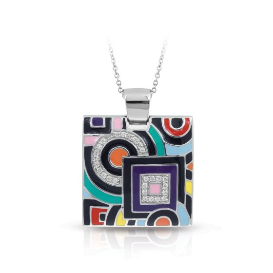 Belle Etoile Geometrica - Sterling Silver,Multicolor Enamel,White CZ Pendant with 18
