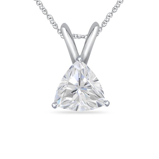 Bright White Pristine Trillion Lab Grown Diamond Pendant with chain, 14K Rose Gold 0.15ct, GH,VS