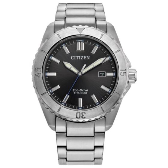 Men's Brycen Super Titanium Eco-Drive Silver-Tone SS Watch Black Dial