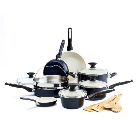 Rio Ceramic Non-Stick 16-Piece Cookware Set - Black