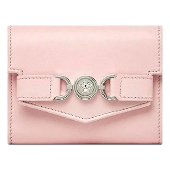 Versace Medusa 95 Dusty Pink Tri Fold Snap Wallet Card Holder