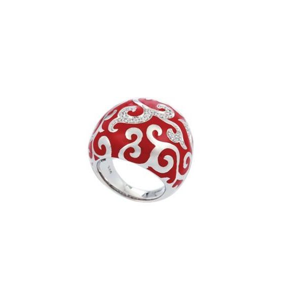 Belle Etoile Round Cubic Zirconia studded Red Background Royale Size-7 Ring  - 925 Sterling Silver