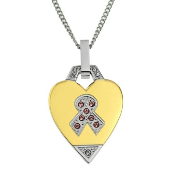 Joyful Sentiments Gold Heart Cancer Awareness Ribbon Two Tone Pendant Necklace