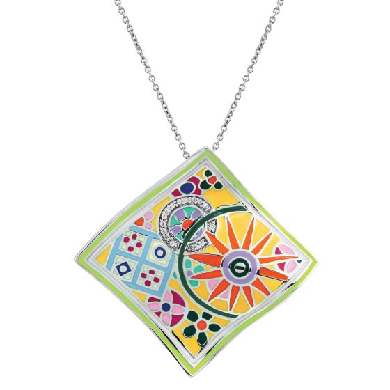 Belle Etoile Pashmina - Sterling Silver, Yellow Enamel, White CZ Pendant with 18