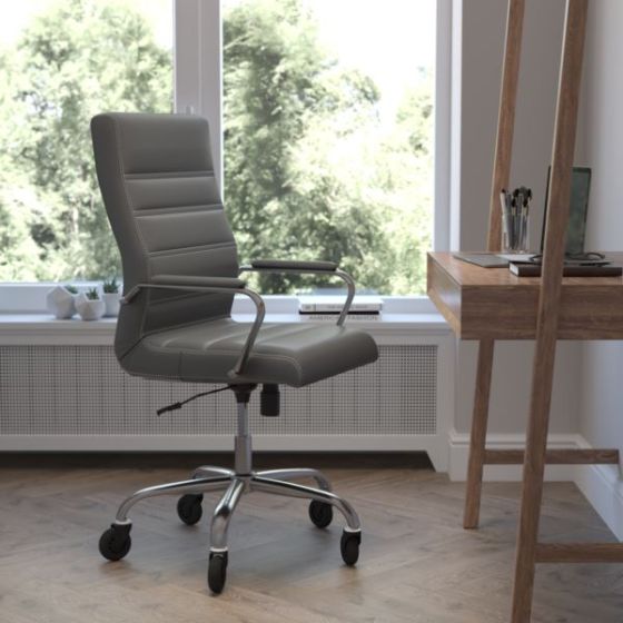 Executive Chair with Chrome Frame & Arms on Skate Wheels - Gray LeatherSoft