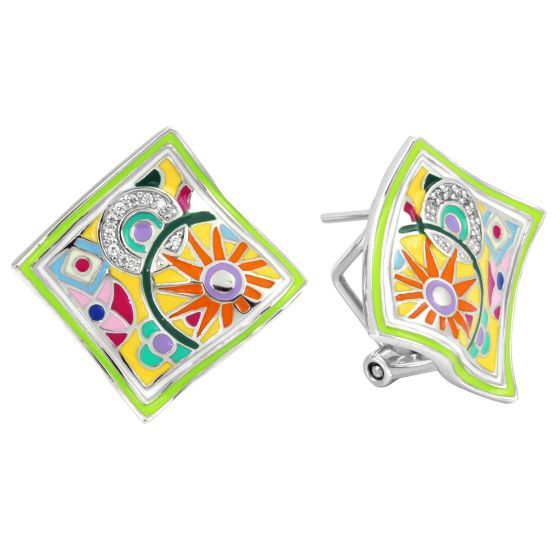 Belle Etoile Pashmina - Sterling Silver, Yellow Enamel, White CZ Earring