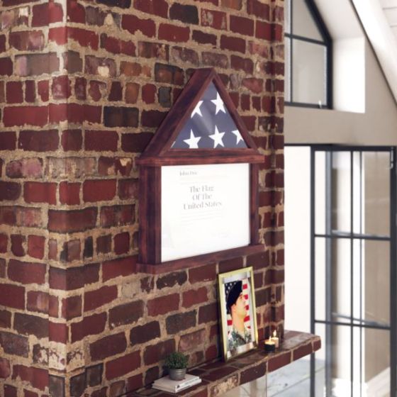 Glass Front Flag Display Case with Certificate Holder-Fits 9x5 Flag-Dark Brown