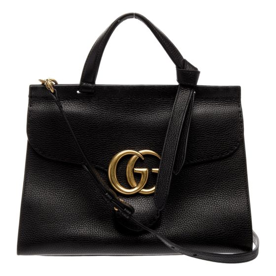 Gucci GG Marmont Black Calfskin Top Handle Satchel Handbag