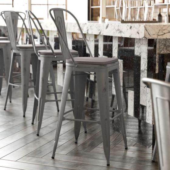 All-Weather Bar Height Stool with Poly Resin Seat - Silver/Gray