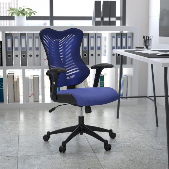 High Back Designer Blue Mesh Executive Ergonomic Chair with Adjustable Arms
