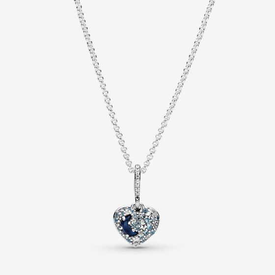 Blue Moon and Stars Heart Necklace