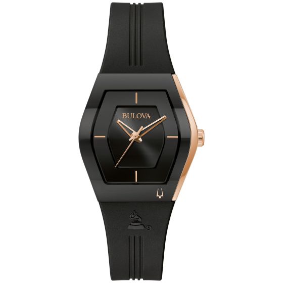Ladies' Gemini Latin GRAMMY Black & Rose Gold Silicone Strap Watch Black Dial