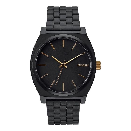 Mens Time Teller Gold & Matte Black Stainless Steel Watch Black Dial
