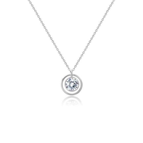 Crislu Bezel Set Halo Necklace in Platinum