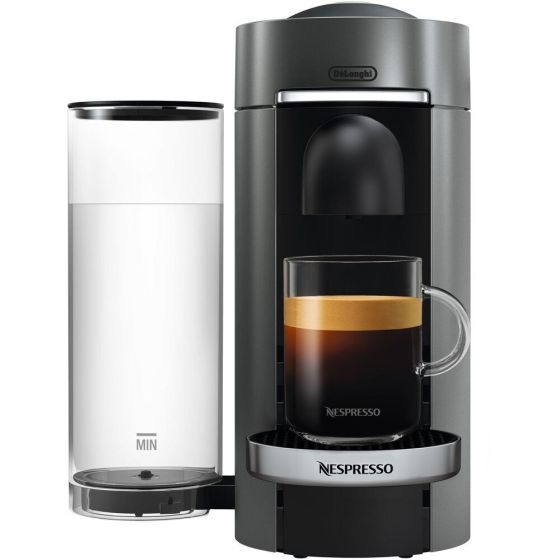 Providing flexibility and convenience, Nespresso's VertuoPlus Deluxe single-serve coffee and espresso system features a motorized brew head for easier capsule insertion and a flexible 60-ounce water tank that moves to conform to your counterspace. Offerin